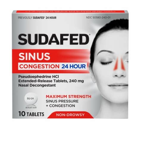 Sudafed Sinus Congestion 24 Hour Maximum Strength Decongestant 10 Ct