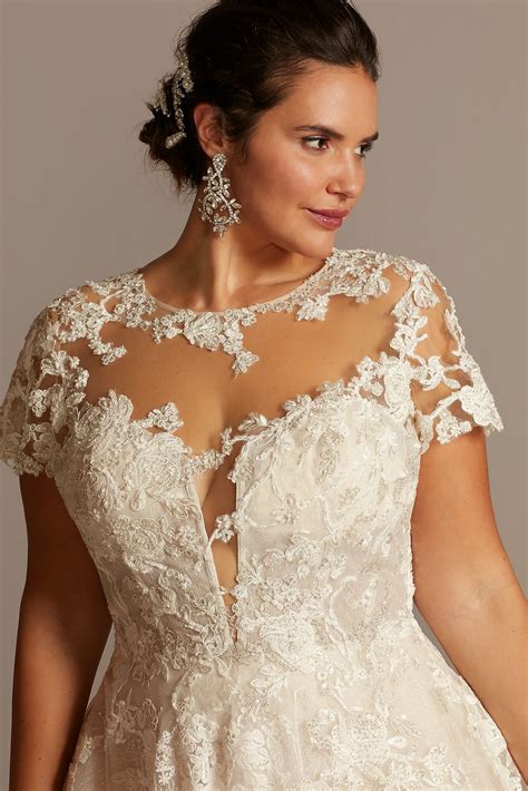 Cap Sleeve Lace Illusion Plus Size Wedding Dress Oleg Cassini 8cwg833 8cwg833 35800