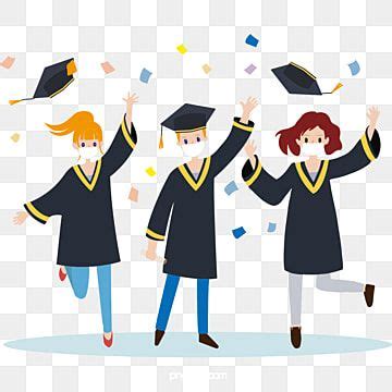 Three People In Graduation Caps And Gowns Are Jumping Into The Air With