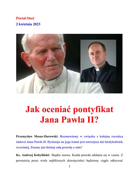 PDF Jak oceniać pontyfikat Jana Pawła II