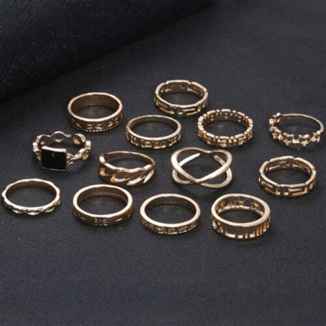 13pcs Gold Boho Stack Plain Above Knuckle Ring Sun Midi Finger Tip