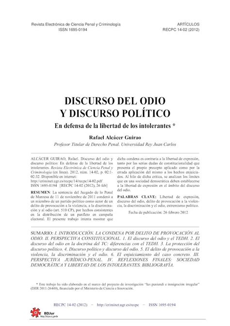 Pdf Discurso Del Odio Y Discurso PolÍtico · Costumbres Y Oraciones Y