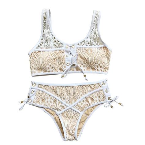 Maillot de bain en dentelle ajouré ensemble deux pièces bustier à