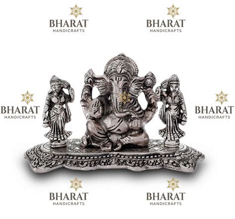 Metal Ganesh Statues Silver Plated Riddhi Siddhi Ganesha Statue For