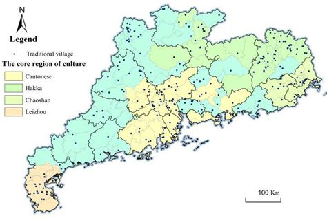 The spatial distribution of core cultural areas in Guangdong | Download ...