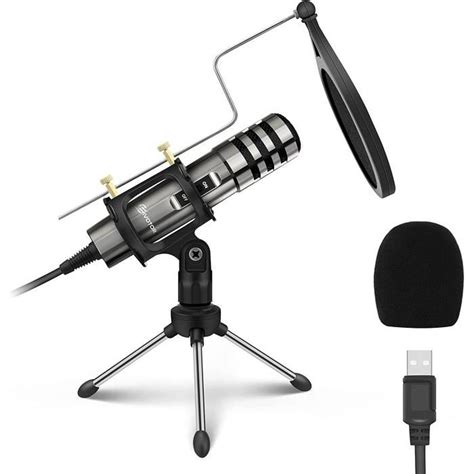 EIVOTOR Microphone PC Micro USB à Condensateur Professionnel avec