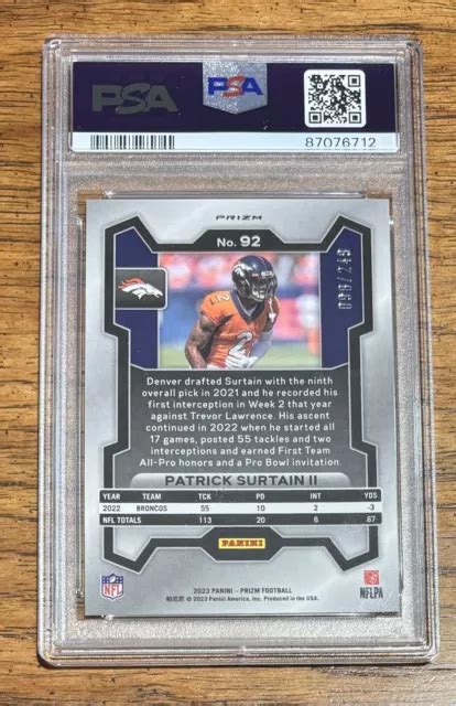 Panini Prizm Arancione Patrick Surtain Ii Denver Broncos Psa