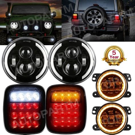 Zgby For Jeep Wrangler Yj Tj Cj 7 Led Headlights Fog Lightstail Brake Turn Light