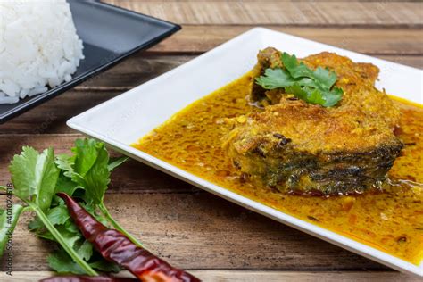 Bengali cuisine - doi katla (catla fish curry with yogurt) in a plate ...