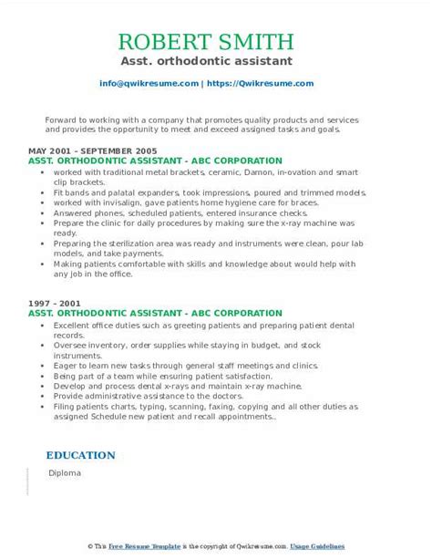 Orthodontic Assistant Resume Samples Qwikresume