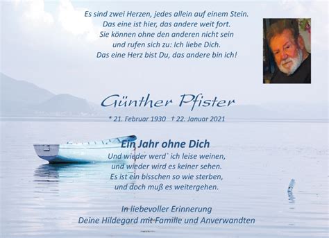 Traueranzeigen von Günther Pfister Trauer und Gedenken