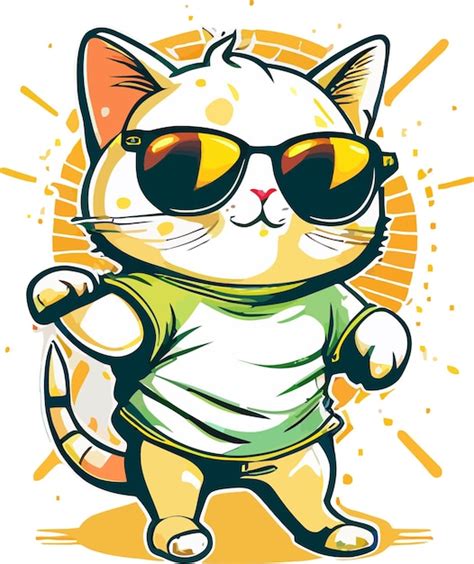 Lindo Gato Vector Con Gafas De Sol Vector Premium