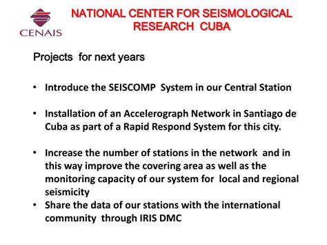 PPT NATIONAL CENTER FOR SEISMOLOGICAL RESEARCH CUBA NETWORK REPORT