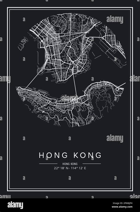 Mapa imprimible en blanco y negro de la ciudad de Hong Kong diseño de