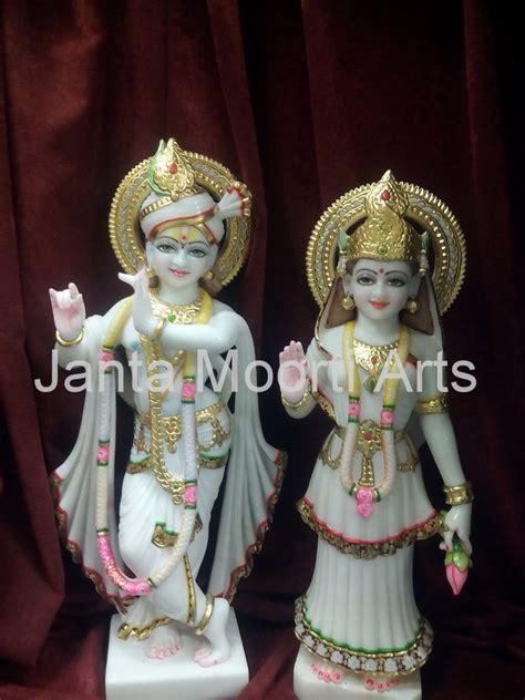 Painted Hindu White Marble Radha Krishna Idols For Worship Size