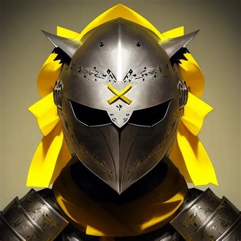 Knight Helmet Yellow Ribbons Hanging Off Of It Sha