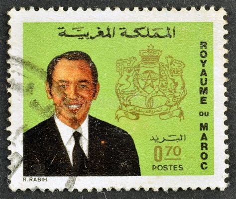 Cancelled Postage Stamp Printed By Morocco That Shows Portrait Of King