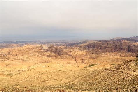 Arabah Valley Desert Panorama with Mountains, Jordan Stock Photo ...