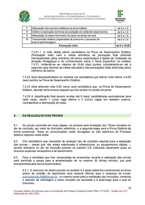 Retifica O Do Edital Ifba N Processo Seletivo Simplificado