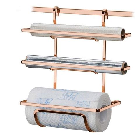 Suporte para Rolo de Papel Toalha Alumínio e PVC Ganchos Rose Gold