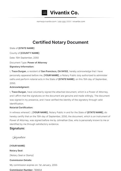 Free Certified Notary Document Template To Edit Online