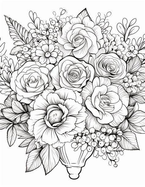 Bouquets Coloring Pages Set Of 7 Etsy Coloring Pages Flower Coloring Pages Rose Coloring Pages