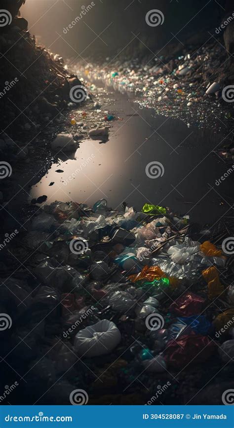 Garbage In The River Pollution Of The Environment Concept Stock