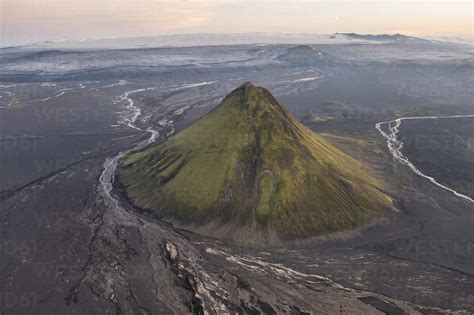 Aerial View Of Maelifell Mountain At Sunset With Valley Landscape