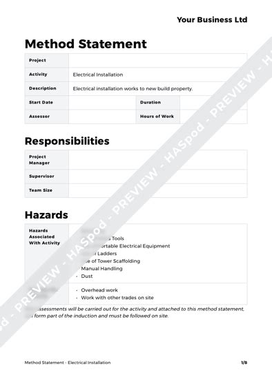 Electrical Installation Method Statement Template Haspod