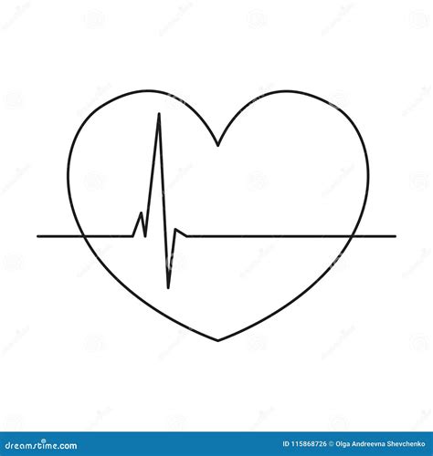 Line Art Black And White Healthy Heart Cardiogram Stock Illustration