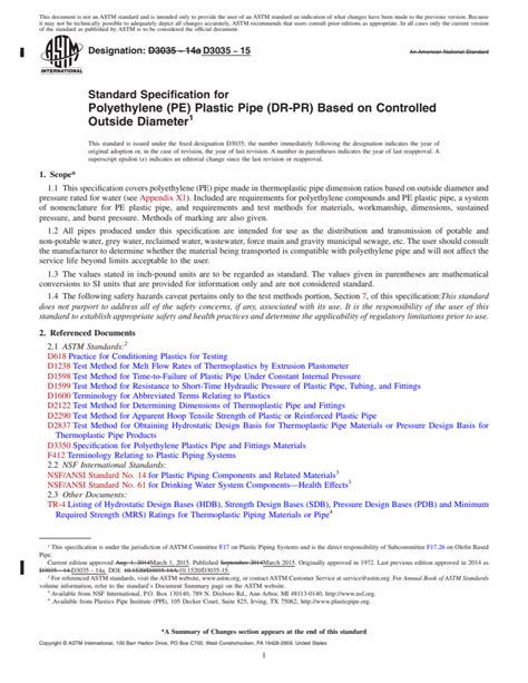 Astm D Standard Specification For Polyethylene Pe Plastic