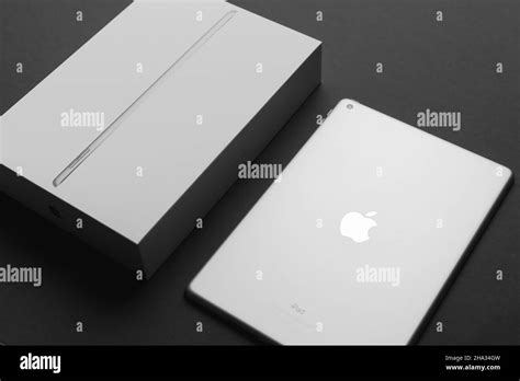 Minsk, Belarus- December 10, 2021: Apple Ipad 9 generation 10,2 inches 2021 silver color with ...