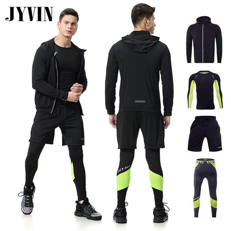 4PCS Men's Gym hombre Training Fitness Sportswear Workout Clothes Suits ...