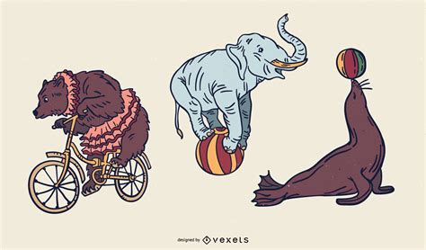 Circus Animals Design Set Vector Download