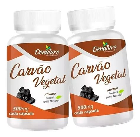 Kit 2 Frascos Carvão Vegetal Ativado Suplemento 100 Cápsulas