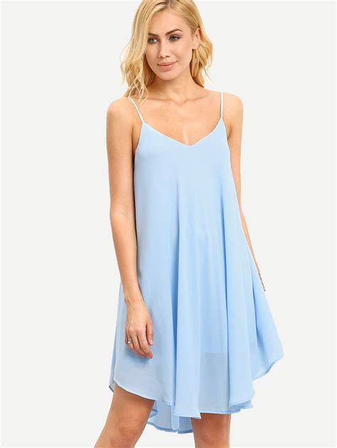 Light Blue Spaghetti Strap Asymmetrical Shift Dress Shein Sheinside