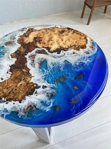 Resin Ocean Wave Coffee Table 3d Table Living Room Table Stingrays Design Round Table Epoxy