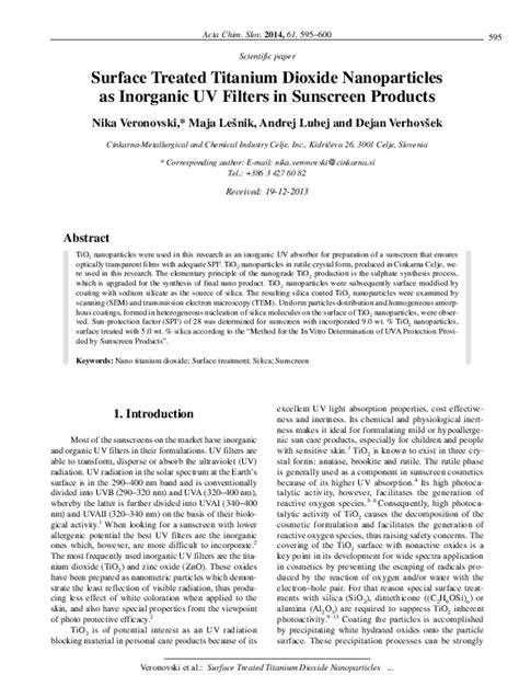 Pdf Surface Treated Titanium Dioxide Nanoparticles As Inorganic Uv Filters In Sunscreen Products