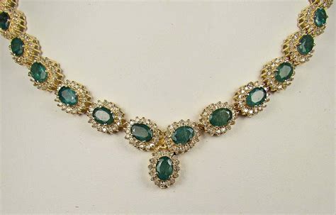 14k Gold Ladies Emerald And Diamond Necklace Com