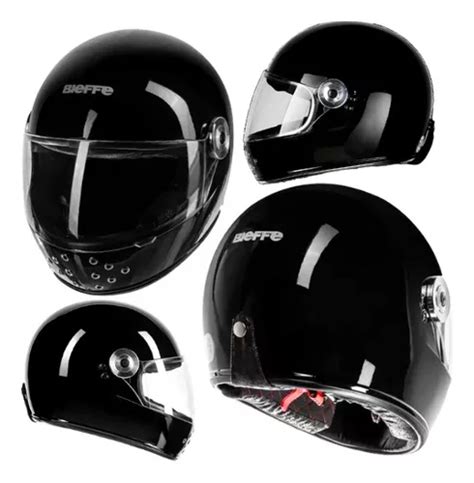 Capacete Classic Old School Bieffe Uno Preto Brilho Custom