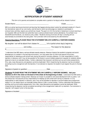 Fillable Online Notification Of Student Absence Fax Email Print Pdffiller