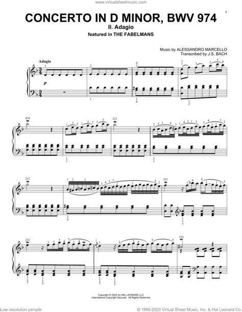 Marcello Piano Concerto In D Minor Bwv Ii Adagio Sheet Music