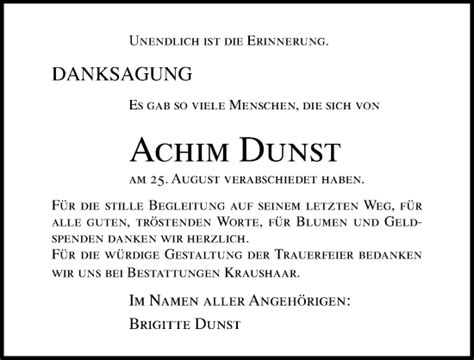 Traueranzeigen Von Achim Dunst Trauer Anzeigen De