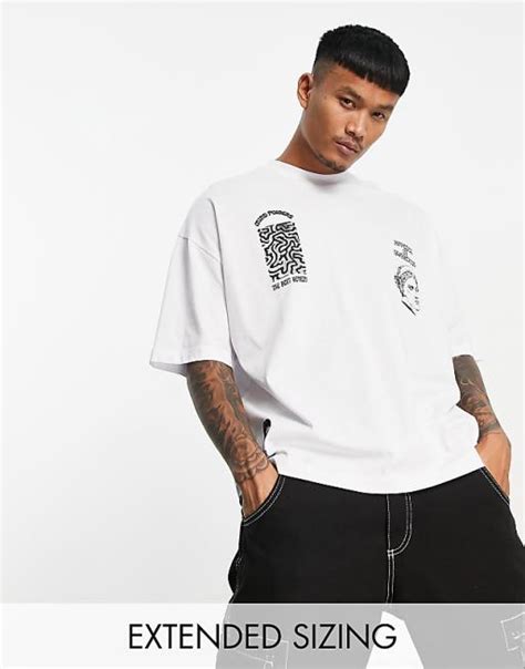 Asos Design Oversized T Shirt In White With Multiple Prints Asos