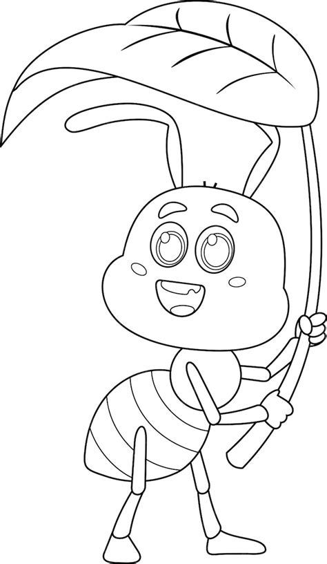 Premium Vector Outlined Cute Ant Cartoon Character Holding A Big Leaf