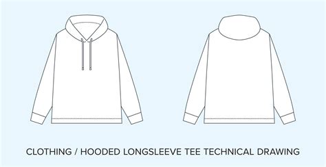 Long Sleeve Tee With A Hood Technical Drawing Apparel Blueprint For