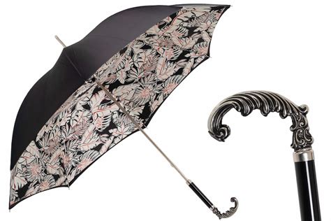 Women Classic Umbrellas - Stylish umbrella for woman, with leather handle and geometric prints