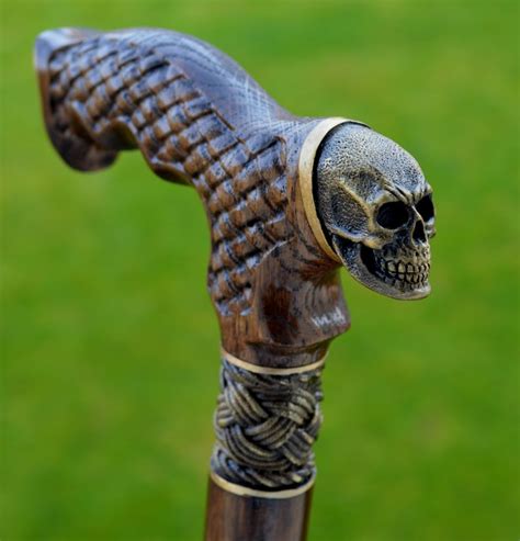 Skull Oak Wood Canes Wooden Cane Walking Cane Wooden Sticks Etsy