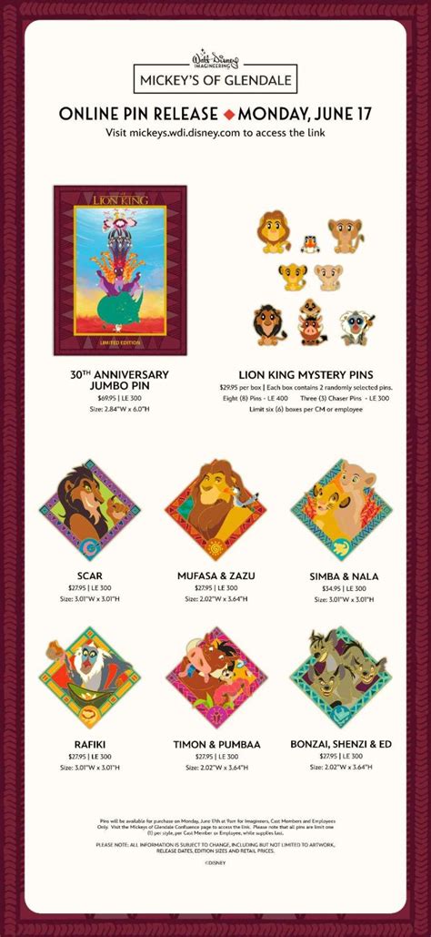 The Lion King 30th Anniversary WDI Pins At Mickeys Of Glendale