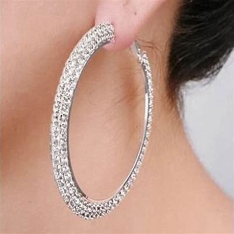 Large Crystal Hoop Earrings 2018 Full Rhinestone Circle Statement Jewelry Silver Earrings For